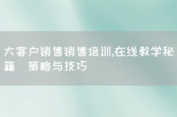 大客户销售销售培训,在线教学秘籍