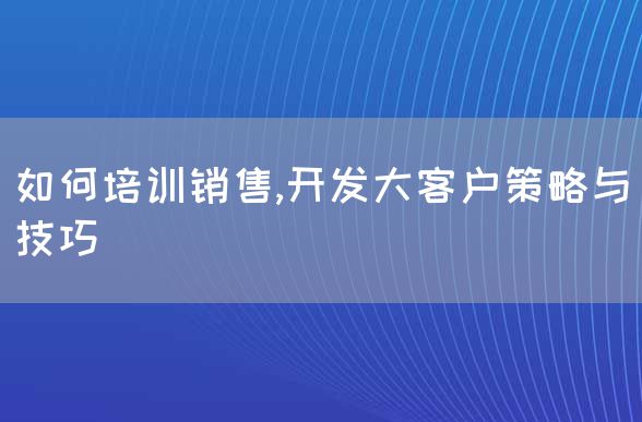 如何培训销售,开发大客户策略与技巧