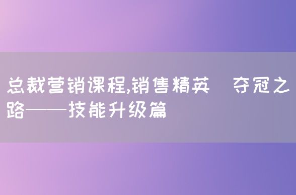 总裁营销课程,销售精英_夺冠之路——