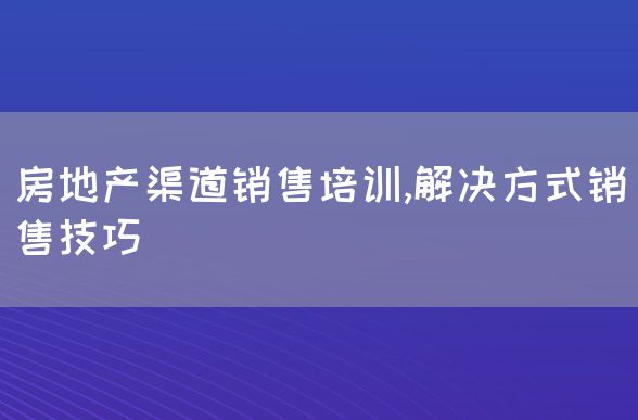 房地产渠道销售培训,解决方式销售技巧