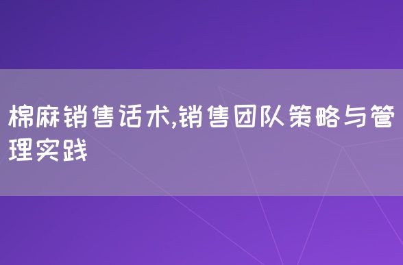 棉麻销售话术,销售团队策略与管理实践